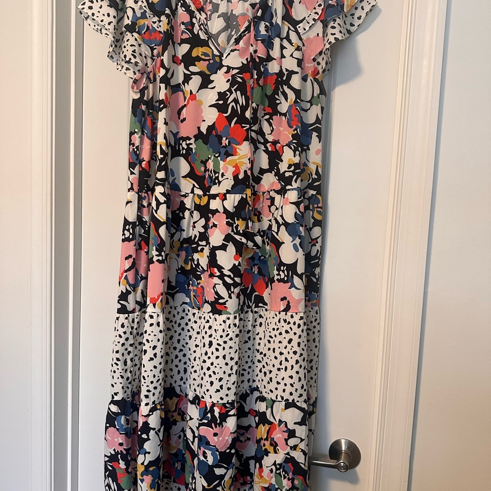 Umgee Black Midi Sundress with Ruffled Flutter Sleeves and V-Neck